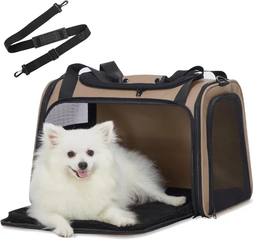 Miniatura 10 de PETSFIT Transportador de gatos grandes, transportador para perros pequeños de menos de 25 libras, transportador suave para mascotas, jaula para Rosa