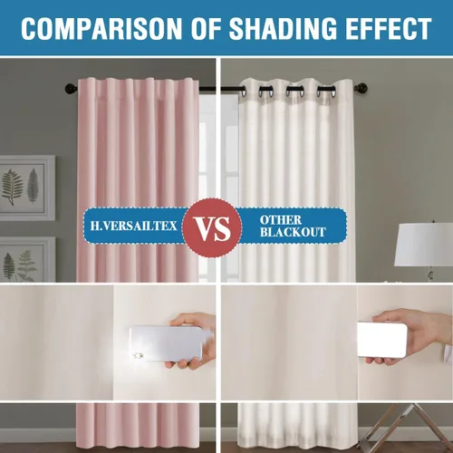Miniatura 7 de H.VERSAILTEX Cortinas 100% opacas para dormitorio con forro negro, cortinas de oscurecimiento de habitación completa, con aislamiento térmico