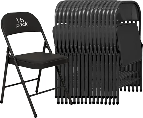 Miniatura 22 de Juego de 4 Sillas Plegables Tapizadas en Negro - Cómodas Sillas Apilables Portátiles para Interior y Exterior, Eventos, Fiestas, Oficina, Boda Negro