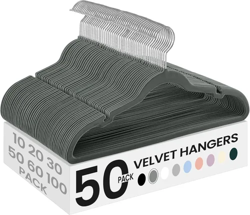 SONGMICS UCRF029G05 - Paquete de 50 ganchos de terciopelo antideslizantes para trajes con muescas para el hombro, barra para pantalones, gancho Gris
