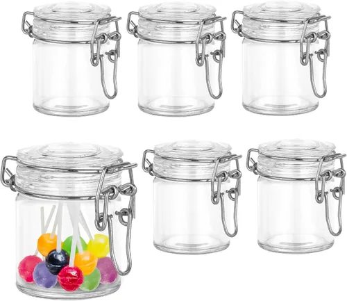 Hammont Cajas de acrílico con forma de tarro de abrazadera, paquete de 6, 1.72 x 2.4 pulgadas, perfectas para bodas, cumpleaños, regalos de fiesta y