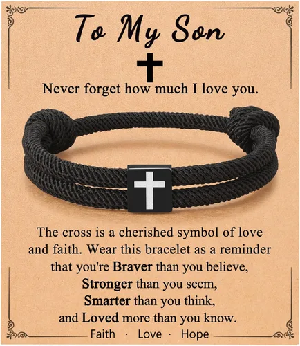 Miniatura 9 de UNGENT THEM Pulsera de cuerda trenzada con cruz para hombres y niños, Navidad, San Valentín, graduación, Pascua, regalos de bautismo cristiano