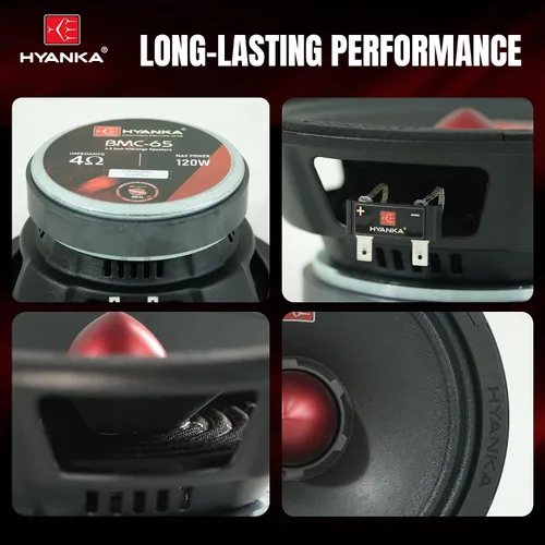 Miniatura 4 de H YANKA BMC-65 - Altavoces de rango medio 6.5 para automóvil, 480 vatios, 4 ohmios, diseño bala con cesta de acero negro, sonido sin distorsiones