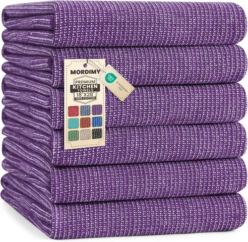 Miniatura 23 de Mordimy Paquete de 6 paños de cocina de alta calidad (18 x 28 pulgadas, negro), toalla de mano grande de algodón, paños planos y de rizo para secar