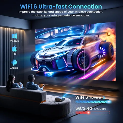 Miniatura 8 de [Compatible con Netflix/alto brillo] Proyector inteligente con WiFi 6 y Bluetooth 5.3, proyector de películas para exteriores 4K con Prime