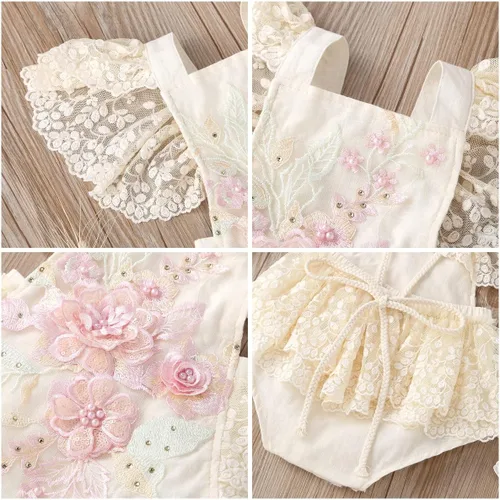 Miniatura 57 de IDOPIP Conjunto de ropa de 1er cumpleaños para niñas con estampado floral, estilo bohemio, con encaje, tutú y diadema de princesa