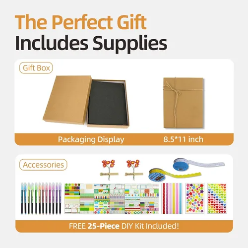 Miniatura 5 de Vienrose Kit de álbum de fotos de bricolaje con bolígrafos, cintas y calcomanías, 60 páginas, tapa dura de 8.5 x 11 pulgadas, 3 anillos, papel negro