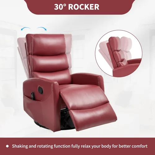 Miniatura 8 de PELUMY Sillón reclinable y mecedora giratoria de 360° con calor y masaje vibratorio, silla balancín para adultos, sillón reclinable compacto