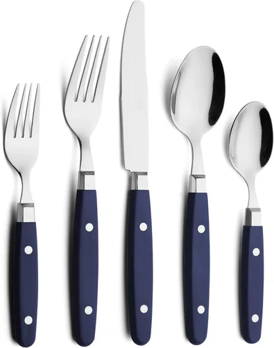 Miniatura 10 de Set de cubiertos Annova, juego retro/remachado de vajilla de acero inoxidable colorida para mesa y cocina, incluye cuchillos de cena, tenedores
