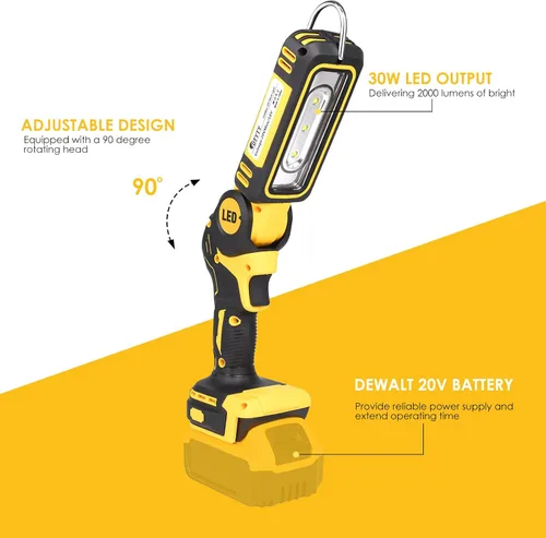 Miniatura 3 de OTYTY Luz de trabajo LED inalámbrica, compatible con batería DeWalt 20V Max, linterna recargable de 30W 2000LM, luz de inundación portátil, cabezal