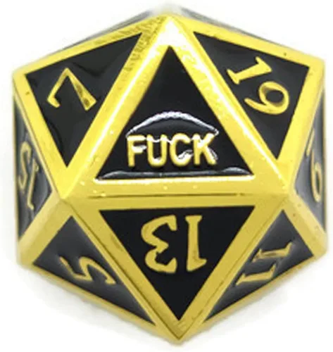 Miniatura 5 de Juego de dados de metal negro y dorado D20 F*** Critical Fail F de 20 caras DND Negro Gunmetal Número de color para juegos de rol, Dungeons and