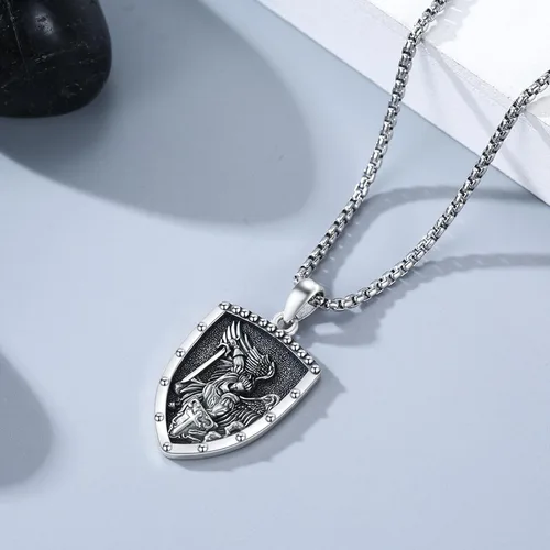 Miniatura 219 de Collar con colgante de plata de ley 925 con medalla de San Patrón, joyería religiosa para hombres y mujeres, con cadena de acero inoxidable 316L