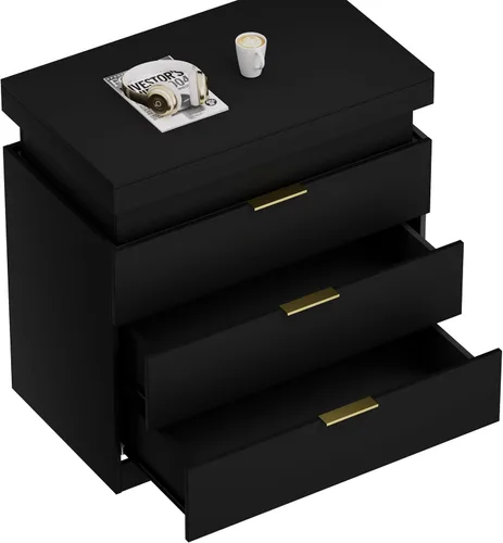Miniatura 7 de Mesita de noche LED con 3 cajones, moderna mesita de noche blanca con espacio de almacenamiento oculto en la parte superior, mesita de noche