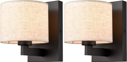 SAMTEEN Apliques de pared negros estilo granja, juego de dos apliques modernos con pantalla de tela, iluminación de pared, lámpara de pared negra