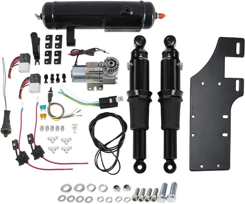 TCT-MOTORPARTS Kit de suspensión de paseo neumático trasero ajustable con tanque de aire para Harley Harley Touring Bagger Electra Street Road Glide