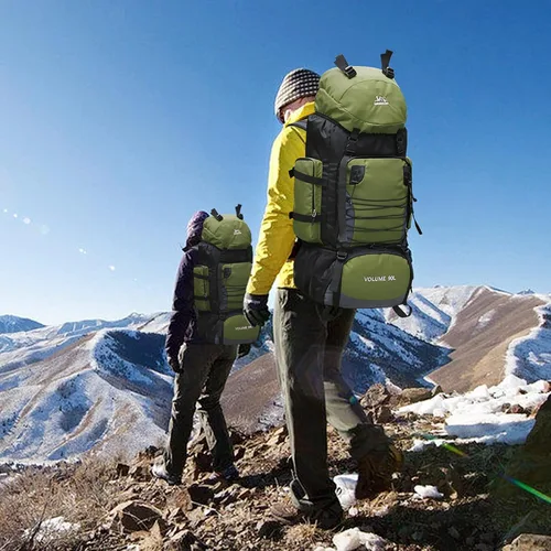 Miniatura 2 de Mochila de senderismo de 90L, bolsa de camping impermeable con cubierta de lluvia, mochila ligera para mochileros, sin marco