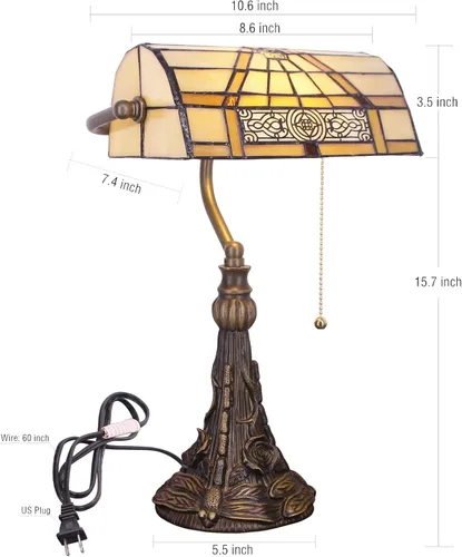 Miniatura 5 de Tiffany Banker - Lámpara de mesa pequeña con vitrales, estilo Tiffany, piano, amarillo claro, estilo misión, lámpara de escritorio, ángulo