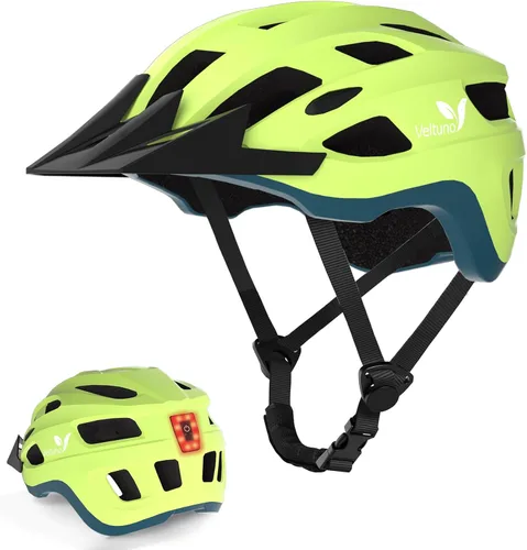 Miniatura 10 de Casco de bicicleta para adultos, casco ligero de bicicleta de montaña con luz trasera LED recargable por USB, visera solar extraíble para mujeres