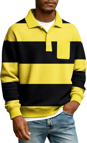 Camisas de manga larga con botones a cuadros para hombre, con cuello de manga larga, estilo casual, elegante, a cuadros 2- amarillo