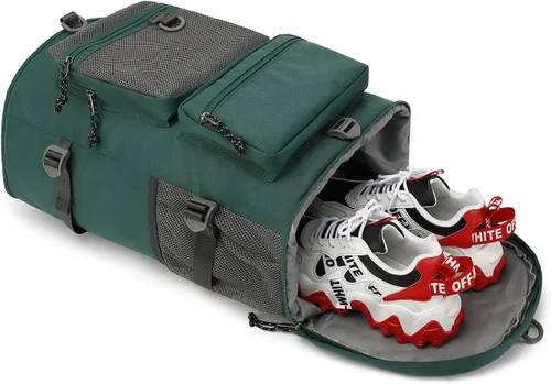 Miniatura 6 de Bolsa de gimnasio Kalesi con compartimento para zapatos, mochila de lona de 4 vías impermeable para viajes, deporte, senderismo, portátil, Verde