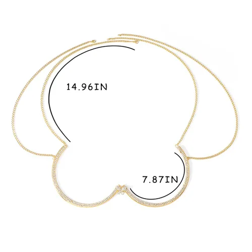 Miniatura 4 de Jeweky Cadena de cuerpo con diamantes de imitación dorados, soporte de pecho, cadenas de brasier, joyería para el cuerpo, bikini, discoteca
