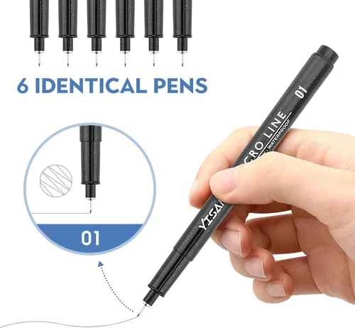 Miniatura 2 de YISAN Plumas de Punta Ultra Fina Negras 01, Bolígrafos de Tinta de Punta Extra Fina, Marcadores de Arte Finos de 0.25mm Sin Derrames para Dibujo