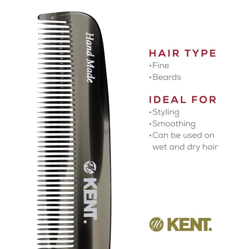 Miniatura 6 de Kent 7T - Peine de bolsillo de dientes finos de grafito negro para hombres, peine de pelo hecho a mano para hombres para aseo y peinado diario