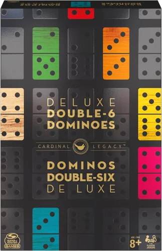 Miniatura 5 de Spin Master Games, Cardinal Legacy Deluxe Double 6 Dominoes, juego de mesa clásico juego de 28 dominó en estuche de madera forrado, para niños