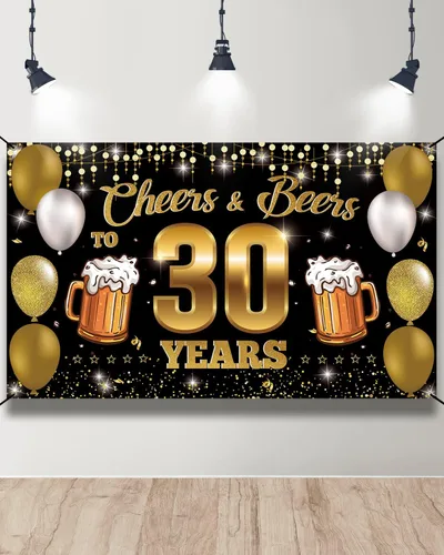 Cartel de fondo de "Cheers & Beers to 30 Years", decoraciones de feliz cumpleaños 30 para hombres y mujeres, decoración de 30 aniversario,