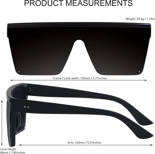 Miniatura 5 de LYZOIT Gafas de sol cuadradas de gran tamaño para mujeres y hombres con parte superior plana escudo de moda protección UV grande sin montura