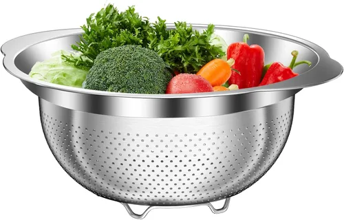 Miniatura 9 de Colador de acero inoxidable con tazón para mezclar, lavadora de arroz, colador para cocina, colador de arroz, lavado de frutas y verduras, colador