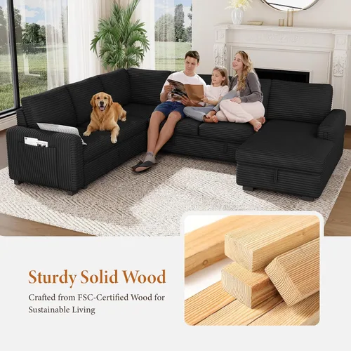 Miniatura 8 de Vesgantti Sofá Seccional Modular de 113.6" con Sofá Cama Extraíble, Sofá Cama en Forma de U de 7 Plazas con Chaise de Almacenamiento, Sofá Seccional