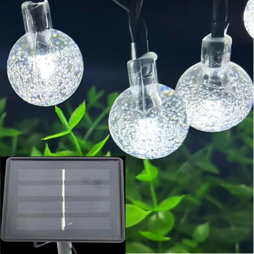 Miniatura 11 de Cadena de luces solares para exteriores resistentes al agua, 36 pies, 60 LEDs, 8 modos, luces solares de hadas con forma de globo de cristal