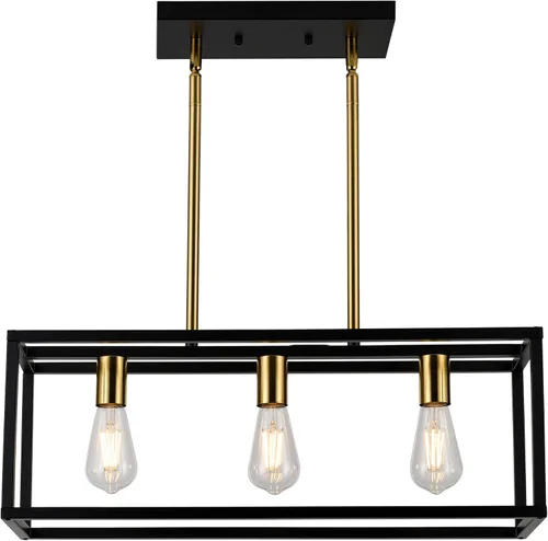 Miniatura 12 de Lámparas de Cocina para Comedor, Candelabros Rectangulares de Estilo Granja para Comedores, Lámpara Colgante Industrial de 5 Luces en Negro Mate