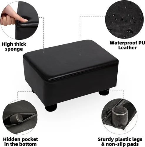 Miniatura 6 de CAROLMADE Taburete Pequeño Otomana Reposapiés con Patas Bajo el Escritorio Reposapiés para Sala de Estar, Dormitorio y Oficina, Negro