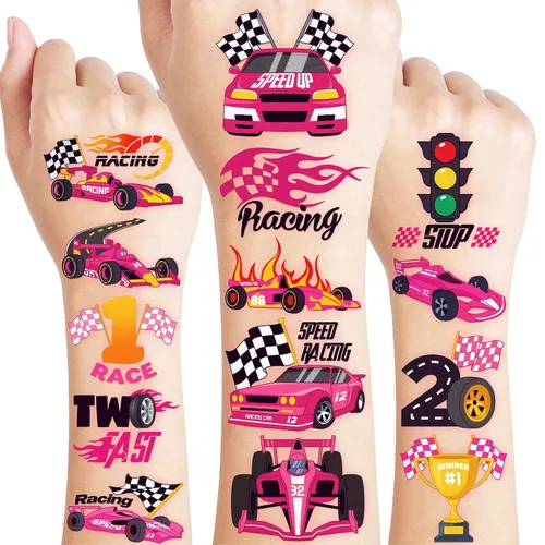 Miniatura 12 de 120 tatuajes temporales precortados de autos de carreras para niños, recuerdos de fiesta de cumpleaños con temática de autos de carreras súper
