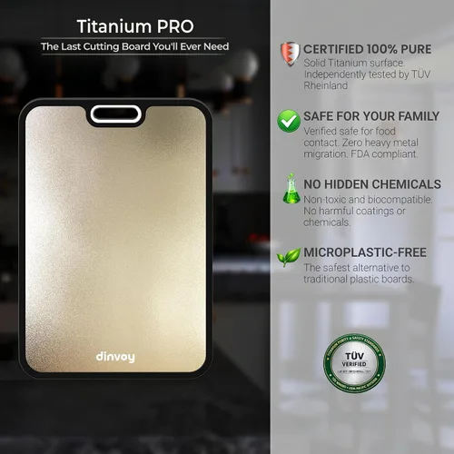 Miniatura 2 de Tabla de cortar de titanio para cocina – Premium de doble cara GR1 de titanio y paja de trigo, resistente a los arañazos, fácil de limpiar, tabla