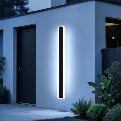 Miniatura 83 de Luz de pared exterior moderna de 47 pulgadas, accesorios de iluminación exterior de acrílico negro de 3000K, montaje en pared, luces de porche