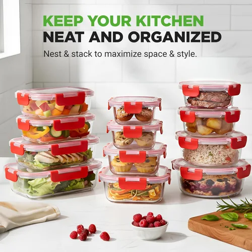 Miniatura 5 de NutriChef Recipientes de vidrio para almacenamiento de alimentos con tapas, recipientes herméticos de vidrio para preparación de comidas, loncheras