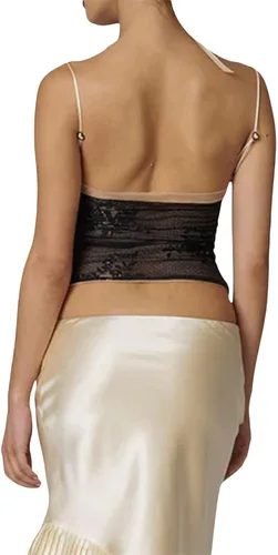 Miniatura 5 de RUEWEY Camiseta sin mangas con estampado floral para mujer, con ribete de encaje, lazo frontal, ajustada