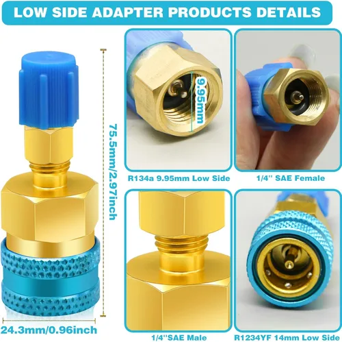Miniatura 3 de 2 adaptadores R1234yf a R134a, kit de acopladores rápidos, kit de recarga de refrigerante R1234yf, adaptadores de lado alto/bajo R134a a R1234yf