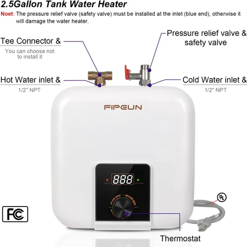 Miniatura 2 de Tanque pequeño de 110V/115v/120V 1400-1500W para debajo del fregadero, calentador de agua de 2.5 galones con almacenamiento en caliente, mini