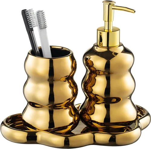 Miniatura 15 de Juego de accesorios de baño plateados, juego de accesorios de baño de cerámica de mosaico incluye dispensador de loción, vaso de soporte para Plata