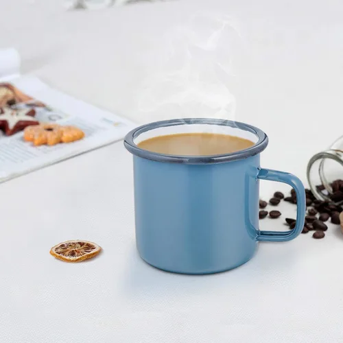 Miniatura 7 de E-far Taza de café esmaltada de 12 onzas, tazas de café para camping, rojo/amarillo/azul/verde, colores saludables y brillantes, juego de 4