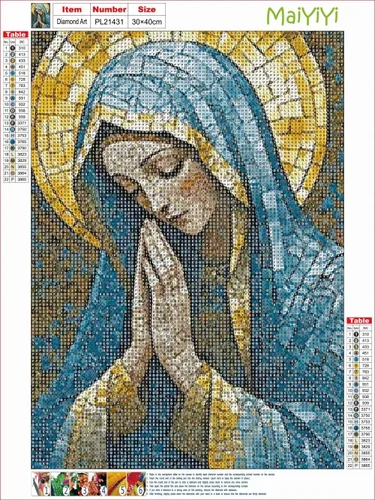 Miniatura 2 de MaiYiYi Kit de pintura de diamantes de oración de Virgen María, taladro redondo completo 5D, kit de punto de cruz, juego de pintura de diamante