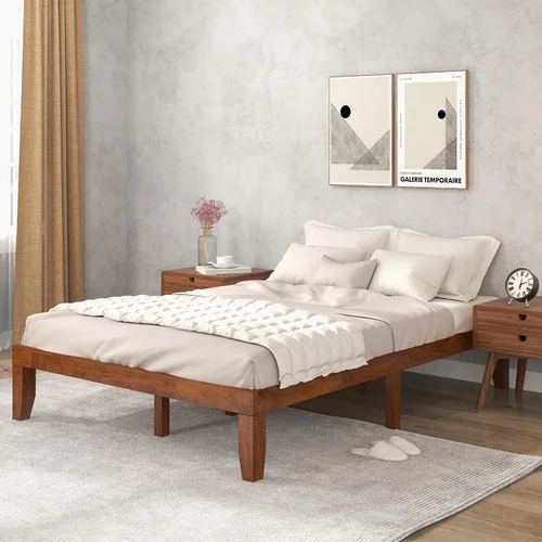 Miniatura 17 de COSTWAY Base de cama de plataforma de tamaño individual, base de colchón de madera de goma maciza de 14 pulgadas con soporte de listones