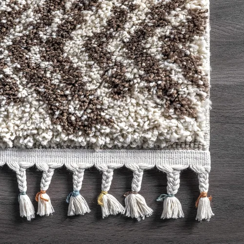 Miniatura 7 de nuLOOM Zuri - Alfombra tribal lanuda con bandas, 4 x 6, marrón
