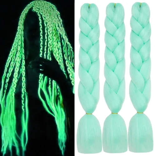 Miniatura 10 de Cabello trenzado rubio de 24 pulgadas, 613, extensiones de cabello trenzado jumbo, 3 piezas de trenzas luminosas que brillan en la oscuridad