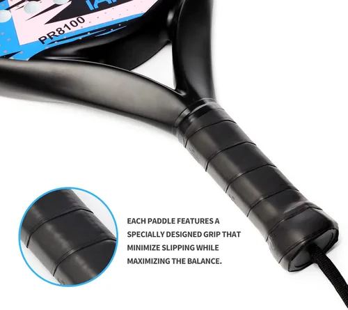 Miniatura 4 de Pala de pádel Superficie de Fibra de Carbono con núcleo de espuma EVA Memory Flex Pala de pádel ligera Azul 2 piezas