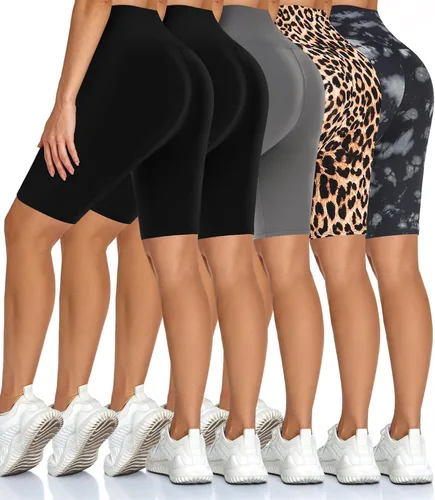 Diu Life Paquete de 5 pantalones cortos de ciclista de cintura alta para mujer, pantalones cortos suaves de 8 pulgadas para entrenamiento, yoga,